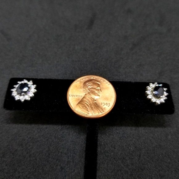 Sterling silver cubic zirconia & sapphire earrings - Picture 5 of 7